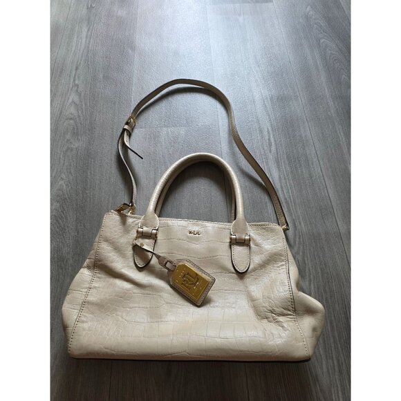 Lauren Ralph Lauren Lanesborough Double Zip Shopper Embossed Leather Croc Bag - Picture 2 of 13